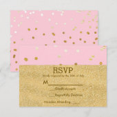 Roze en goudkleurige Confetti Stippen Moderne RSVP (Voorkant / Achterkant)