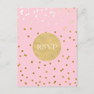 Roze en goudkleurige Confetti Stippen Moderne RSVP Uitnodiging Briefkaart
