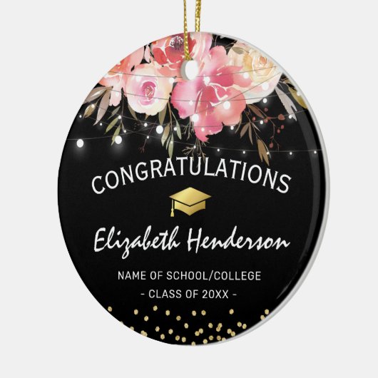 Roze en goudkleurige dop keramisch ornament (Links)