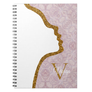 Roze en goudkleurige face-monogram, Notitieboek