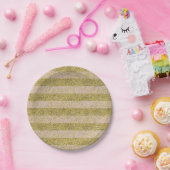 Roze en goudkleurige faux Glitter Stripes glitzy c Papieren Bordje (Feest)