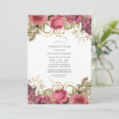 Roze en goudkleurige  Floral Celebration of Life Kaart (Staand voorkant)