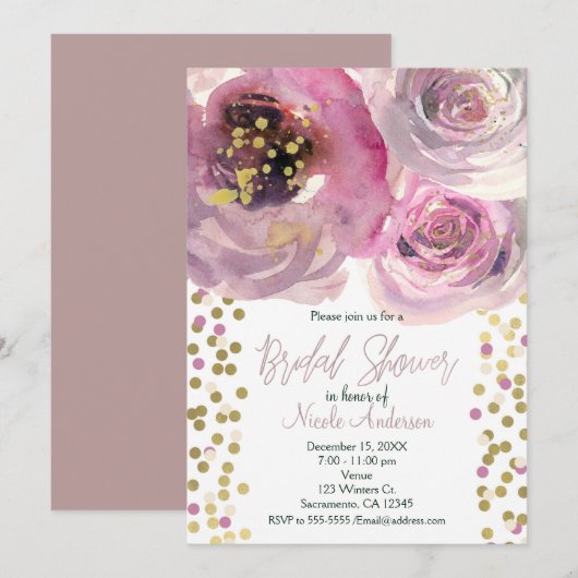 Roze en goudkleurige Floral Waterverf Vrijgezellen Kaart (Voorkant / Achterkant)