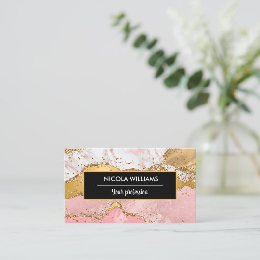 Roze en goudkleurige goudkleurige appelrog visitekaartje (Staand voorkant)
