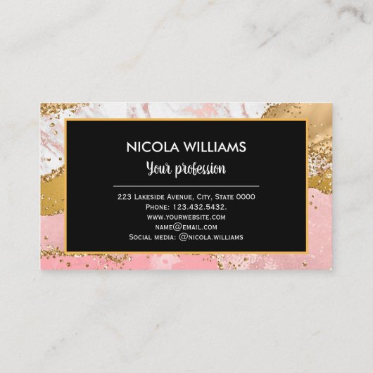 Roze en goudkleurige goudkleurige appelrog visitekaartje (Achterkant)