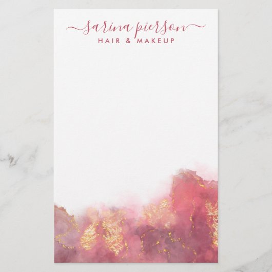 Roze en goudkleurige inkt voor vloeibare Waterverf Briefpapier (Voorkant)