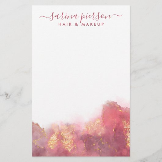 Roze en goudkleurige inkt voor vloeibare Waterverf Briefpapier (Achterkant)