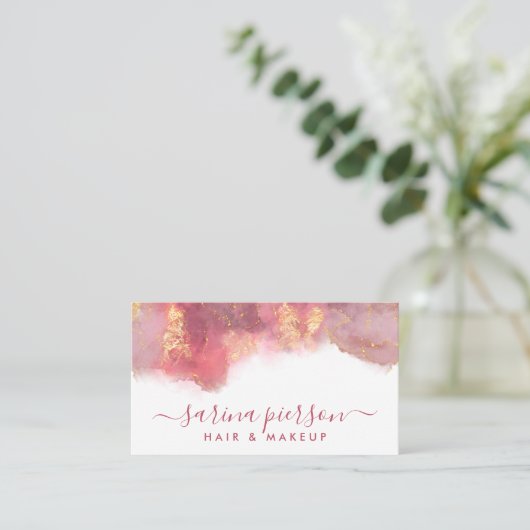 Roze en goudkleurige inkt voor vloeibare Waterverf Visitekaartje (Staand voorkant)