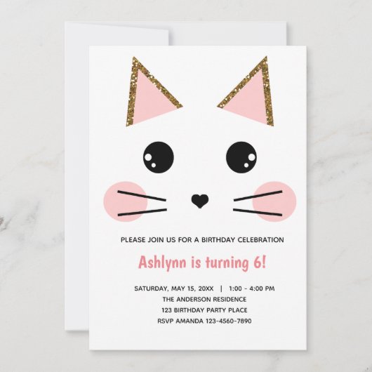 Roze en goudkleurige kat van afgelopen dag kaart (Voorkant)