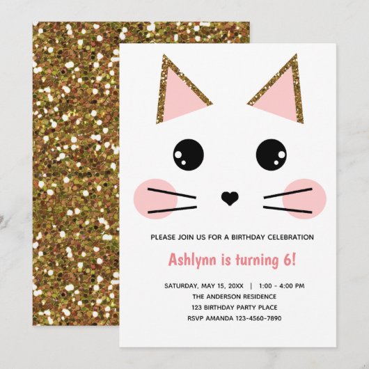 Roze en goudkleurige kat van afgelopen dag kaart (Voorkant / Achterkant)