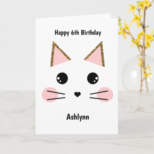 Roze en goudkleurige kat van afgelopen dag kaart (Gele Bloem)