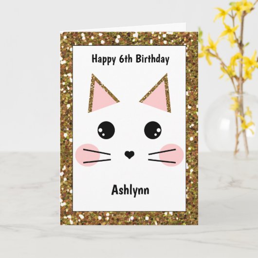 Roze en goudkleurige kat van afgelopen dag kaart (Gele Bloem)