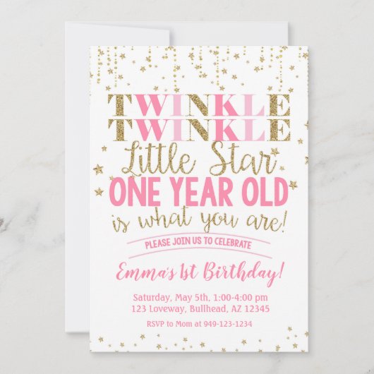 Roze en goudkleurige kleine ster van 1 september kaart (Voorkant)