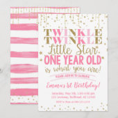 Roze en goudkleurige kleine ster van 1 september kaart (Voorkant / Achterkant)