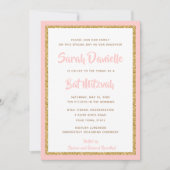 Roze en goudkleurige rechthoek Bat Mitzvah Kaart (Voorkant)