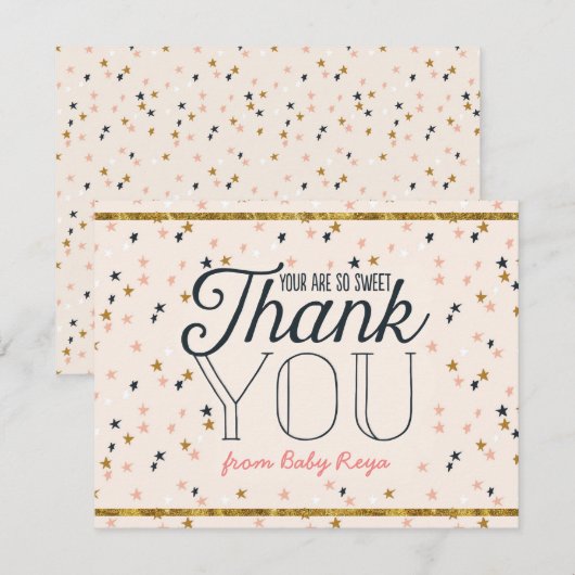 Roze en goudkleurige riemen bedankkaart (Voorkant / Achterkant)