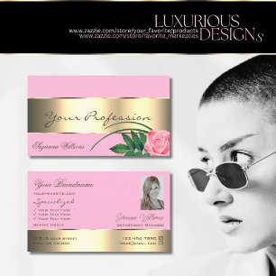Roze en goudkleurige Roos met foto Visitekaartje