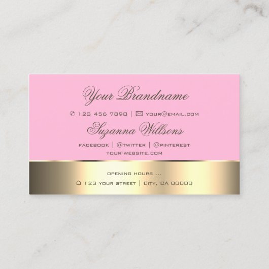 Roze en goudkleurige Roos met Logo Visitekaartje (Achterkant)