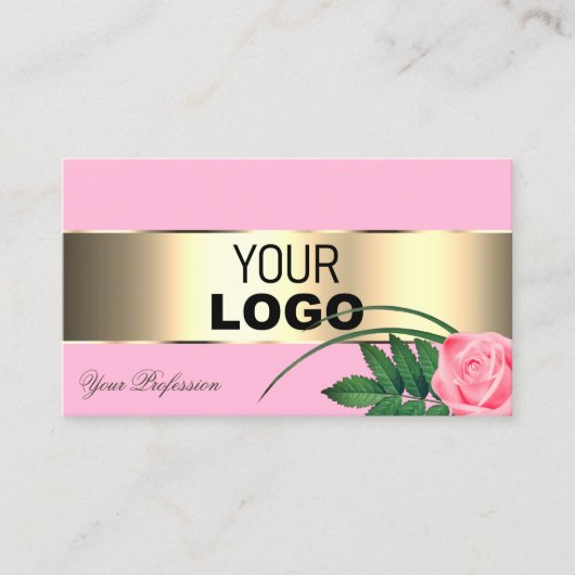 Roze en goudkleurige Roos met Logo Visitekaartje (Voorkant)