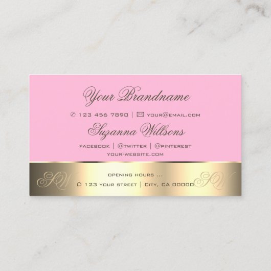 Roze en goudkleurige Roos met monogram Visitekaartje (Achterkant)