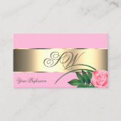 Roze en goudkleurige Roos met monogram Visitekaartje (Voorkant)