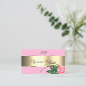 Roze en goudkleurige Roos ventilator met Initialen Visitekaartje (Staand voorkant)