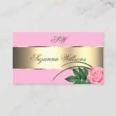 Roze en goudkleurige Roos ventilator met Initialen Visitekaartje (Voorkant)