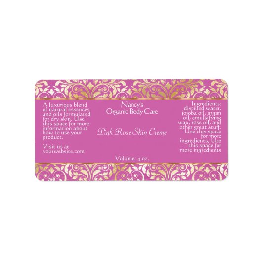 Roze en goudkleurige zeep en cosmetische labels - (Voorkant)