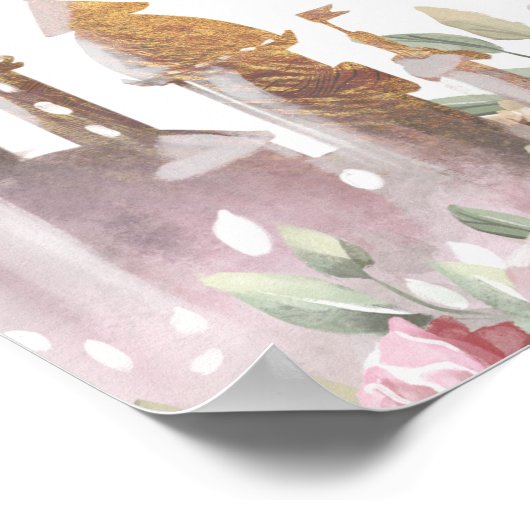 Roze en goudkleurige zegel op zaterdag of Baby sho Poster (Hoek)