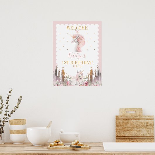 Roze en goudkleurige zegel op zaterdag of Baby sho Poster (Keuken)