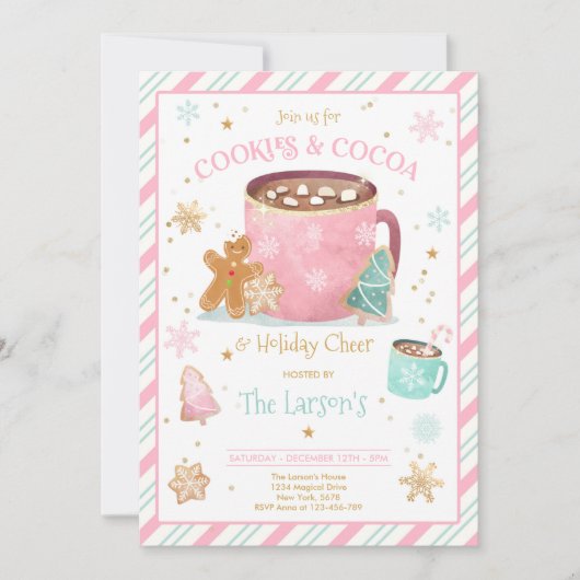 Roze en goudkoekjes en een hete cacaofeestdag kaart (Voorkant)