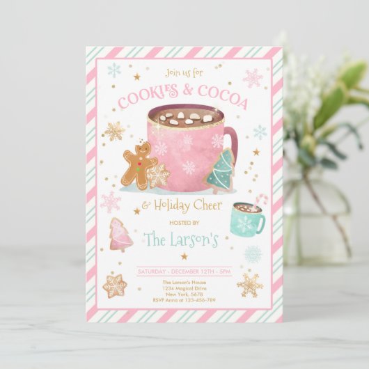 Roze en goudkoekjes en een hete cacaofeestdag kaart (Staand voorkant)