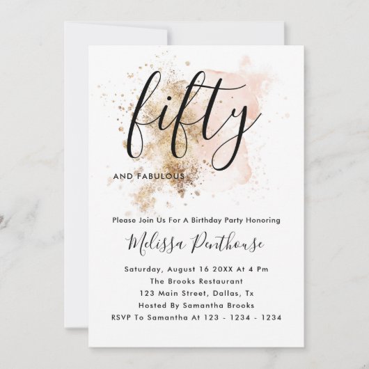 Roze en goudkoorts 50e verjaardag kaart (Voorkant)
