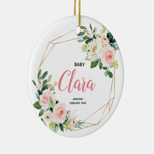 Roze en goudkoorts Baby Zwangerschap Aankondiging Keramisch Ornament (Rechts)