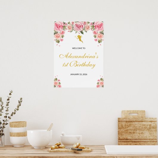 Roze en goudkoorts Thema Birthday Poster (Keuken)