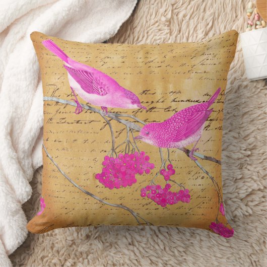 Roze en goudkoorts  vogels en letter kussen (Deken)