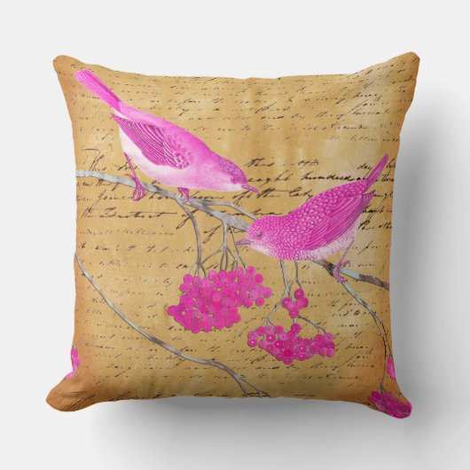 Roze en goudkoorts vogels en letter kussen (Voorkant)