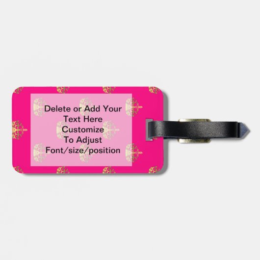 Roze en goudkroonpatroon bagagelabel (Achterkant horizontaal)