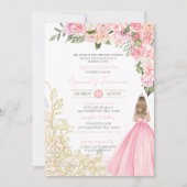 Roze en goudlegant Floral Girly Quinceanera Kaart (Voorkant)