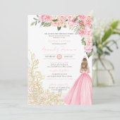 Roze en goudlegant Floral Girly Quinceanera Kaart (Staand voorkant)
