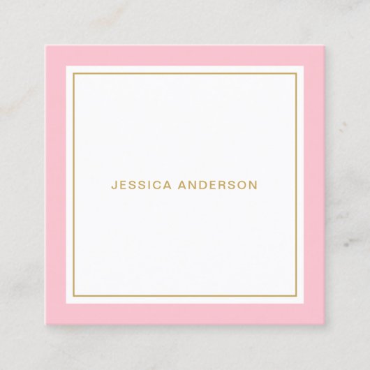Roze en goudlegant vierkante visitekaartje (Voorkant)