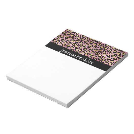 Roze en goudluipaard afdrukken notitieblok (Linkerzijde)