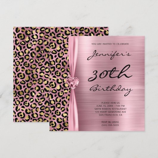 Roze en goudluipaard Folie Gem Heart 30e verjaarda Kaart (Voorkant / Achterkant)