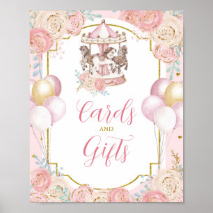 Roze en goudmakende Kaarten voor carrousel en cade Poster