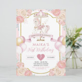 Roze en goudmakreel Carousel Birthday Kaart (Staand voorkant)