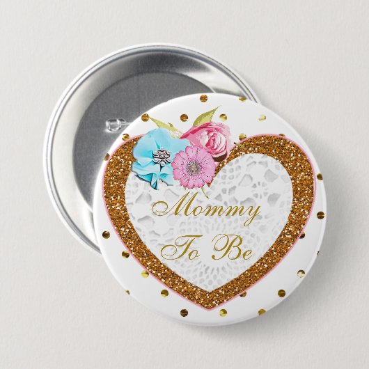 Roze en goudmam om Button van Baby shower te worde (Voorkant /achterkant)