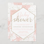 Roze en goudmarmer Baby shower Kaart (Voorkant / Achterkant)