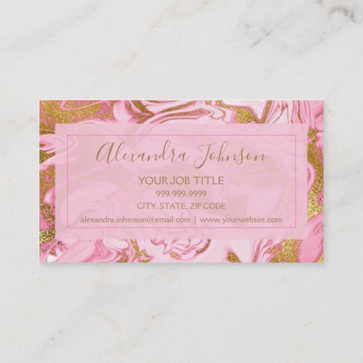Roze en goudmarmer Hair en Makeup Visitekaartje (Achterkant)