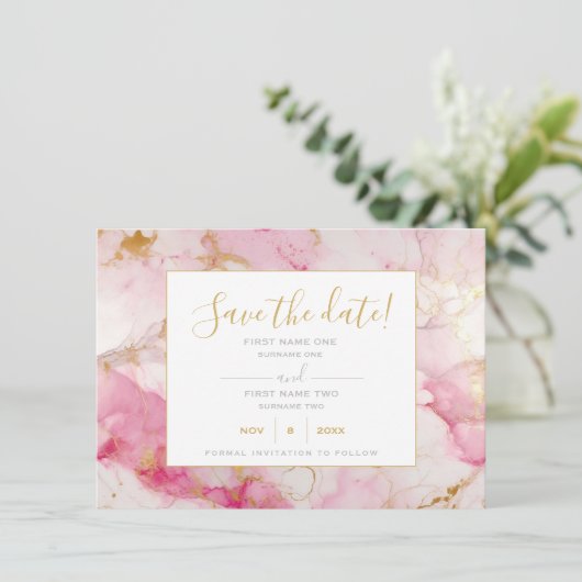 Roze en goudmarmer, met uitzondering van de datumk save the date (Staand voorkant)