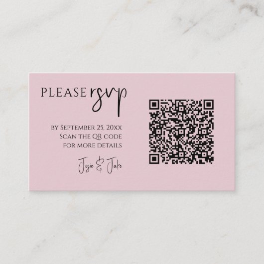 Roze en goudmarmer QR-code voor bruiloften RSVP Informatiekaartje (Voorkant)